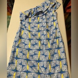 Lilly Pulitzer one shoulder dragonfly blue dress size 8